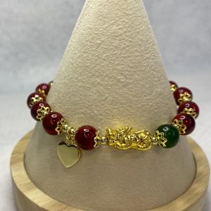 Red Quartz and Jade Pixiu Bracelet